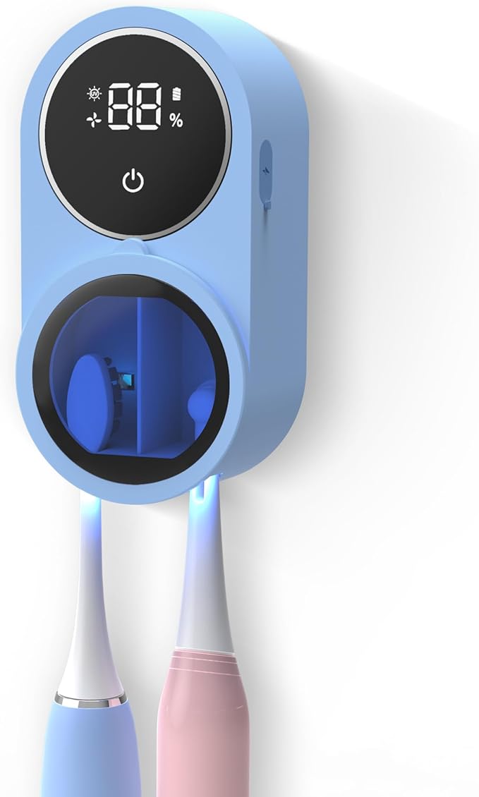 UV Toothbrush Sanitizer & Air-Dry Wall Mount – Smart LED, USB-C, No-Drill
