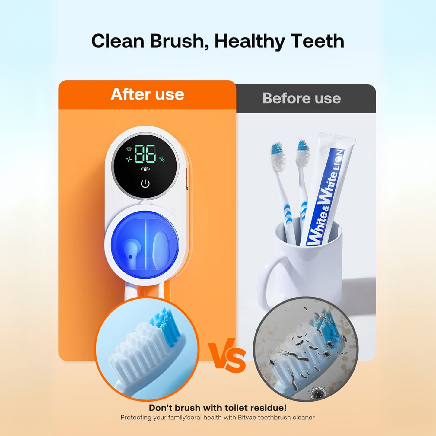 UV Toothbrush Sanitizer & Air-Dry Wall Mount – Smart LED, USB-C, No-Drill
