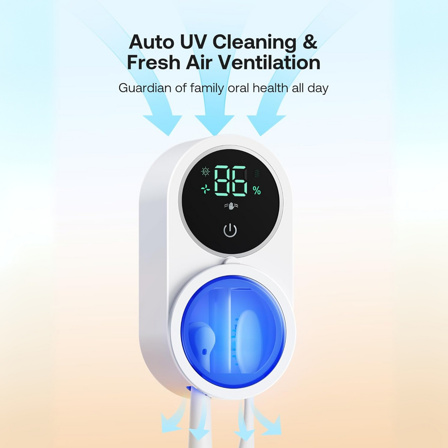 UV Toothbrush Sanitizer & Air-Dry Wall Mount – Smart LED, USB-C, No-Drill