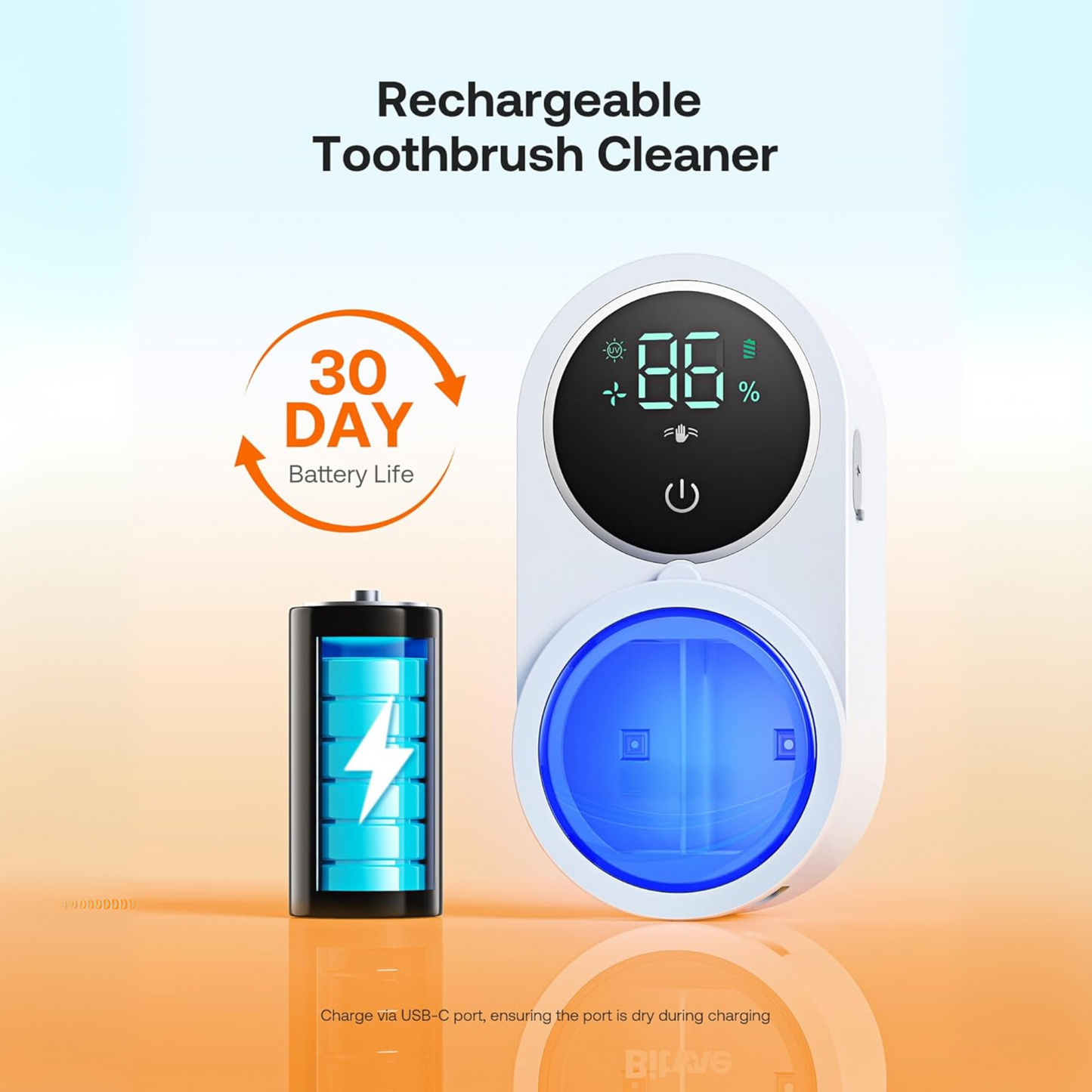 UV Toothbrush Sanitizer & Air-Dry Wall Mount – Smart LED, USB-C, No-Drill